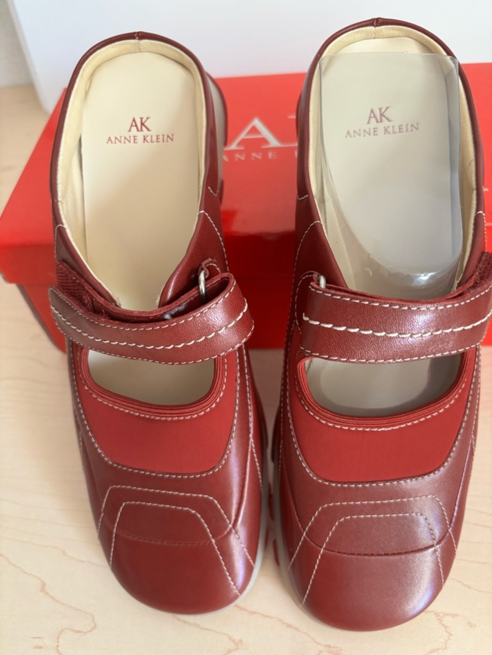 Anne Klein Red Leather Mary Jane Mules with Strap
